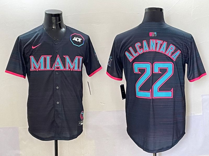 Men 2025 Miami Marlins #22 Alcantara Black Joint Name Nike MLB Jersey style 7